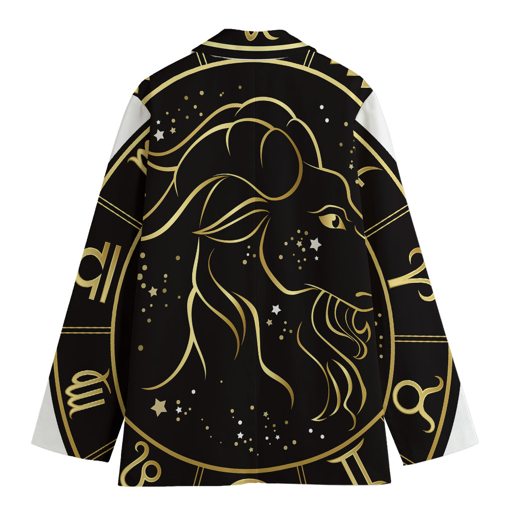 Gold And Black Capricorn Sign Print Women's Cotton Blazer