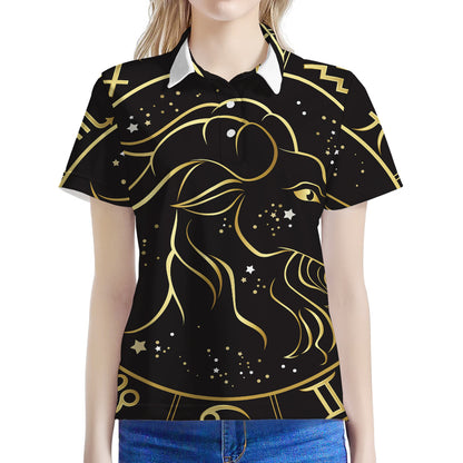 Gold And Black Capricorn Sign Print Women's Polo Shirt