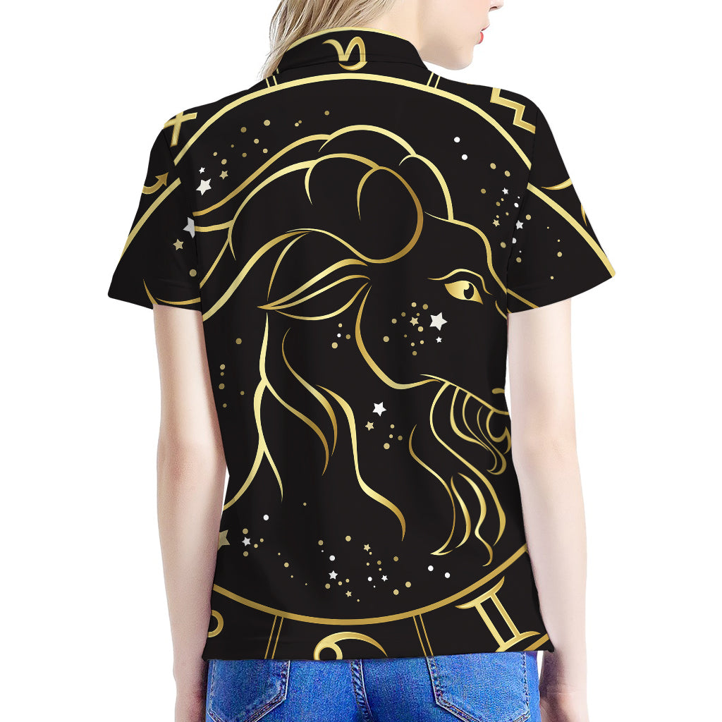 Gold And Black Capricorn Sign Print Women's Polo Shirt