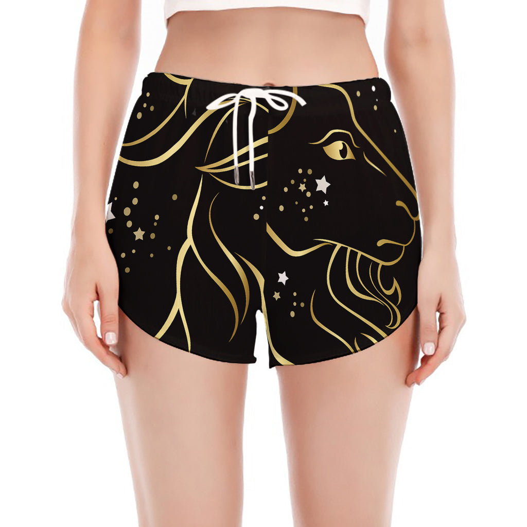 Gold And Black Capricorn Sign Print Women's Split Running Shorts