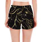 Gold And Black Capricorn Sign Print Women's Split Running Shorts