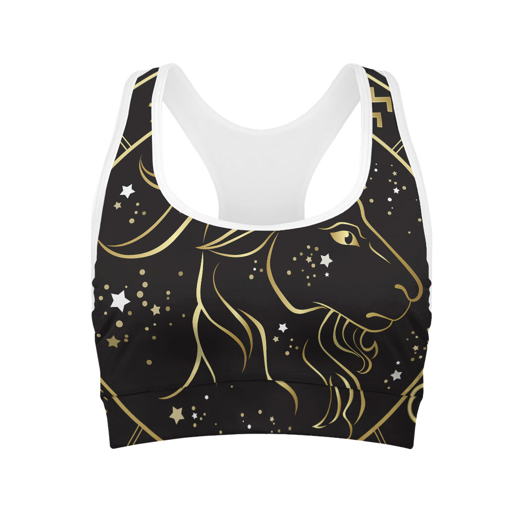 Gold And Black Capricorn Sign Print Women's Sports Bra