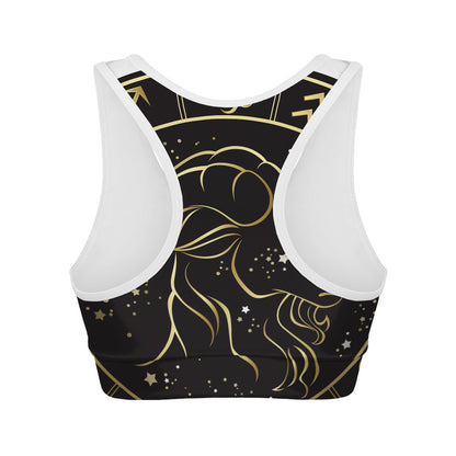 Gold And Black Capricorn Sign Print Women's Sports Bra