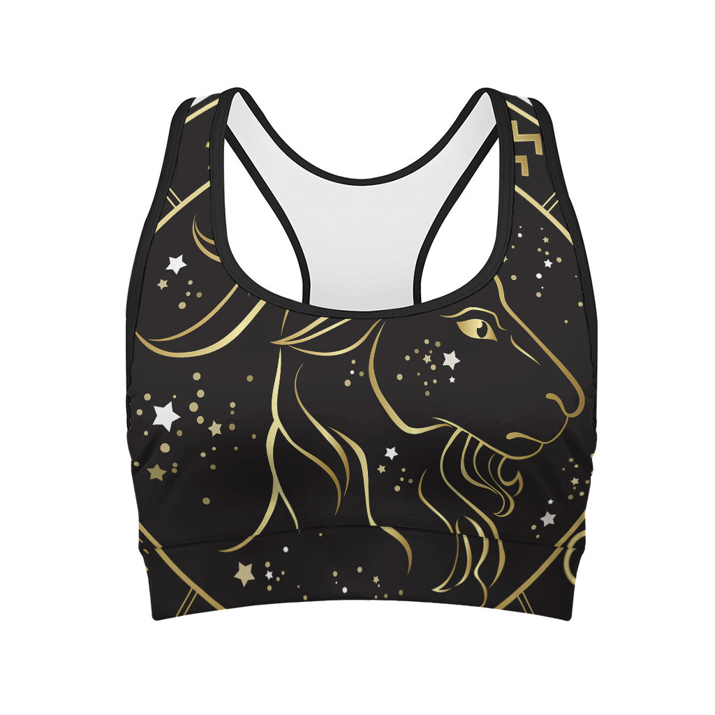 Gold And Black Capricorn Sign Print Women's Sports Bra