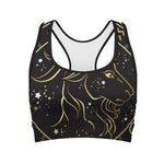 Gold And Black Capricorn Sign Print Women's Sports Bra