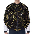 Gold And Black Capricorn Sign Print Zip Sleeve Bomber Jacket