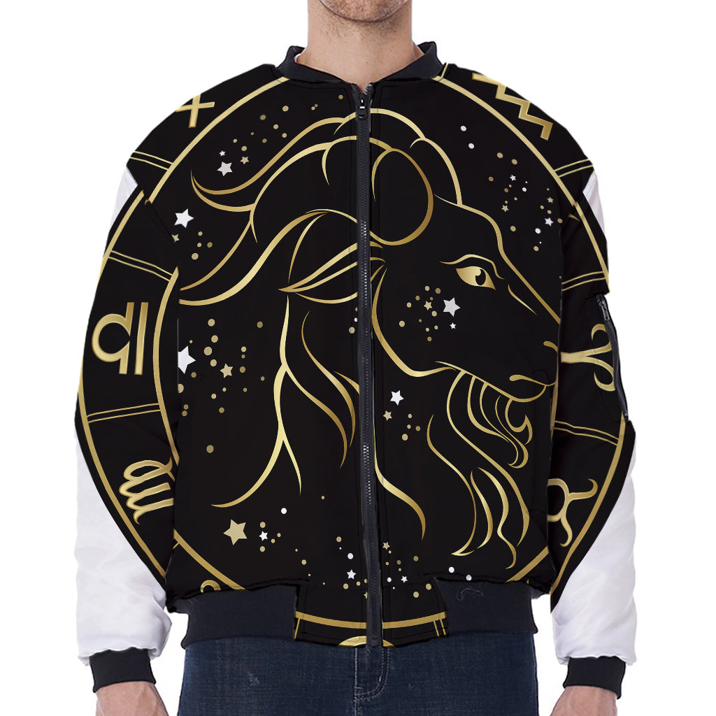 Gold And Black Capricorn Sign Print Zip Sleeve Bomber Jacket
