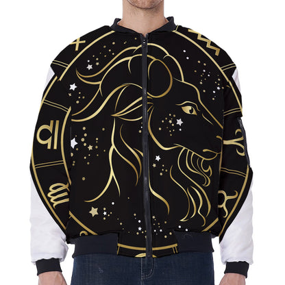 Gold And Black Capricorn Sign Print Zip Sleeve Bomber Jacket