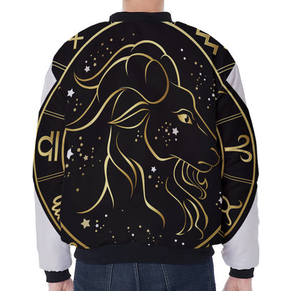 Gold And Black Capricorn Sign Print Zip Sleeve Bomber Jacket