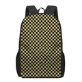 Gold And Black Checkered Pattern Print 17 Inch Backpack
