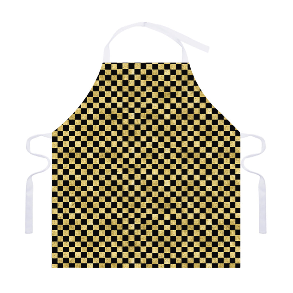Gold And Black Checkered Pattern Print Adjustable Apron