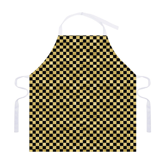 Gold And Black Checkered Pattern Print Adjustable Apron