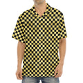 Gold And Black Checkered Pattern Print Aloha Shirt