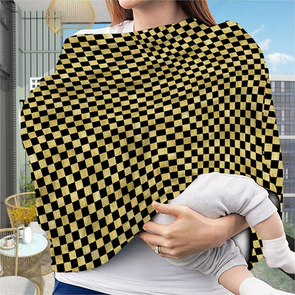 Gold And Black Checkered Pattern Print Baby Seat Cover