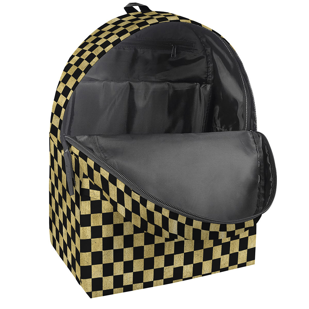 Gold And Black Checkered Pattern Print Backpack