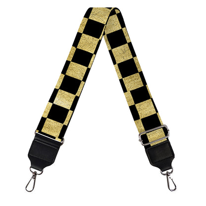 Gold And Black Checkered Pattern Print Bag Strap