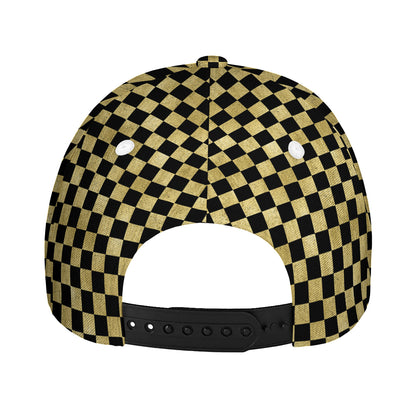 Gold And Black Checkered Pattern Print Baseball Cap