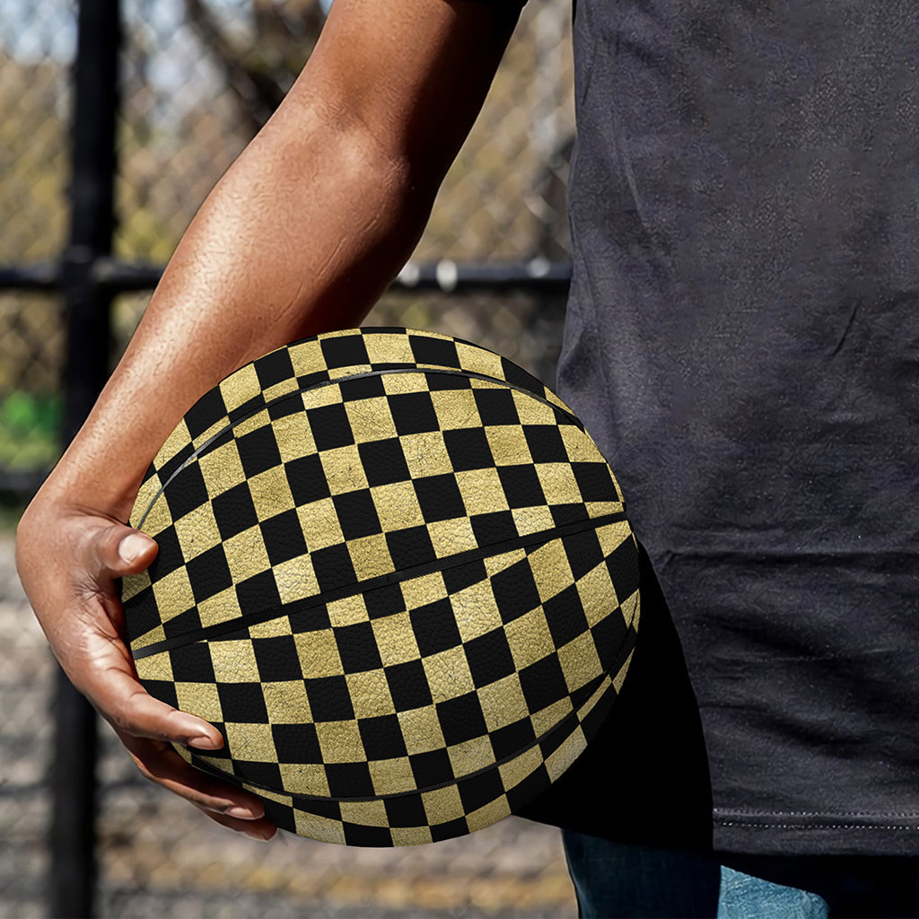 Gold And Black Checkered Pattern Print Basketball