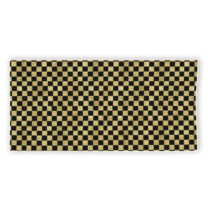 Gold And Black Checkered Pattern Print Beach Towel