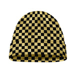 Gold And Black Checkered Pattern Print Beanie