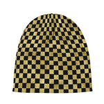 Gold And Black Checkered Pattern Print Beanie
