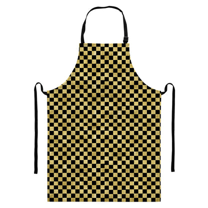 Gold And Black Checkered Pattern Print Bib Apron With Pocket