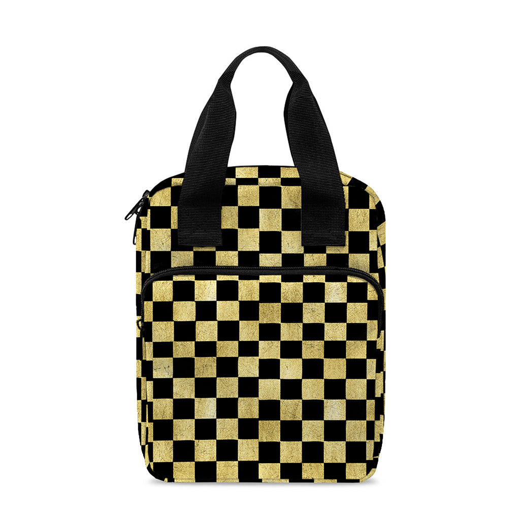 Gold And Black Checkered Pattern Print Bible Tote Bag