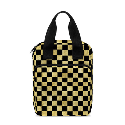 Gold And Black Checkered Pattern Print Bible Tote Bag