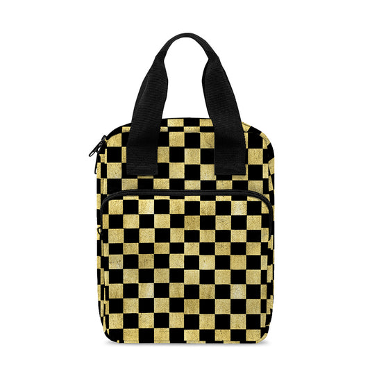 Gold And Black Checkered Pattern Print Bible Tote Bag