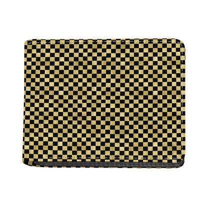 Gold And Black Checkered Pattern Print Bifold Wallet
