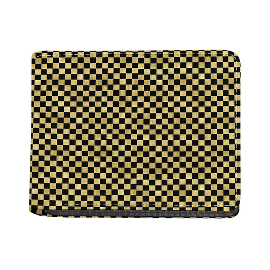 Gold And Black Checkered Pattern Print Bifold Wallet
