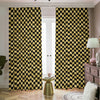 Gold And Black Checkered Pattern Print Blackout Pencil Pleat Curtains