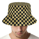 Gold And Black Checkered Pattern Print Bucket Hat