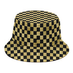 Gold And Black Checkered Pattern Print Bucket Hat