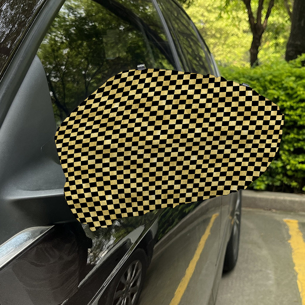 Gold And Black Checkered Pattern Print Car Side Mirror Covers
