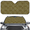 Gold And Black Checkered Pattern Print Car Windshield Sun Shade