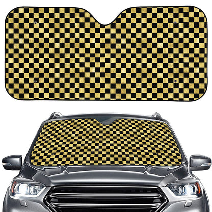 Gold And Black Checkered Pattern Print Car Windshield Sun Shade