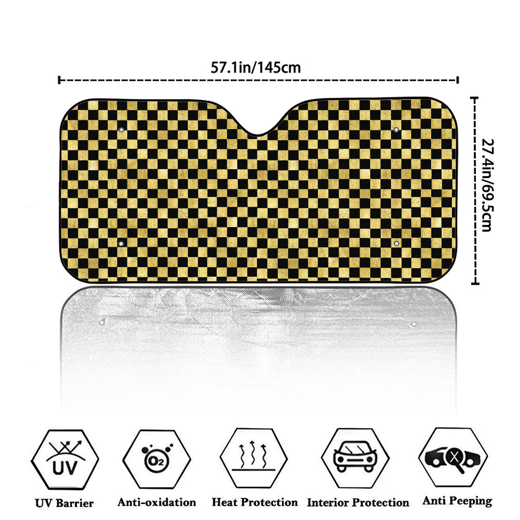 Gold And Black Checkered Pattern Print Car Windshield Sun Shade