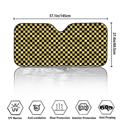 Gold And Black Checkered Pattern Print Car Windshield Sun Shade