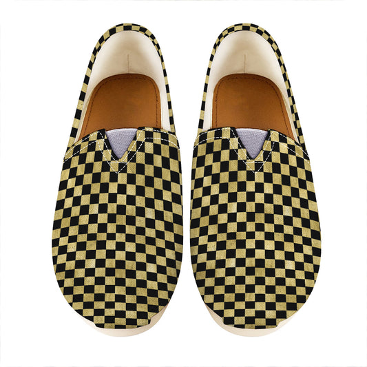 Gold And Black Checkered Pattern Print Casual Shoes