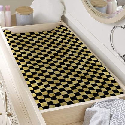 Gold And Black Checkered Pattern Print Changing Pad Cover