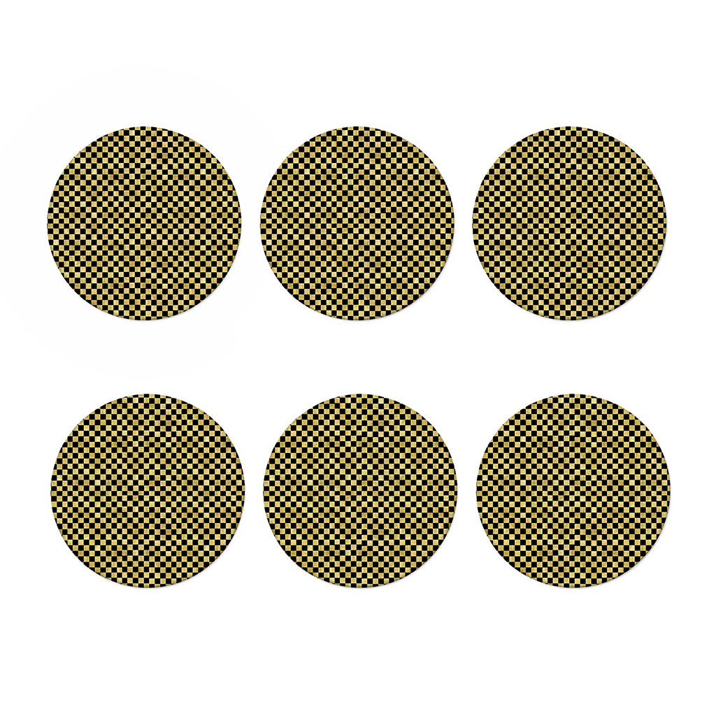 Gold And Black Checkered Pattern Print Coaster Set