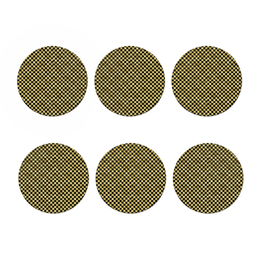 Gold And Black Checkered Pattern Print Coaster Set
