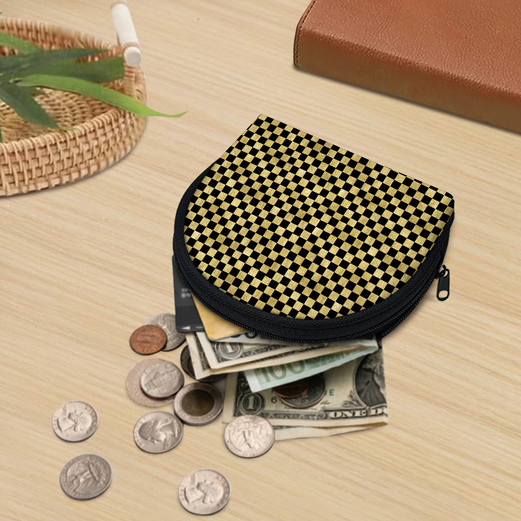 Gold And Black Checkered Pattern Print Coin Purse
