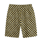 Gold And Black Checkered Pattern Print Cotton Shorts