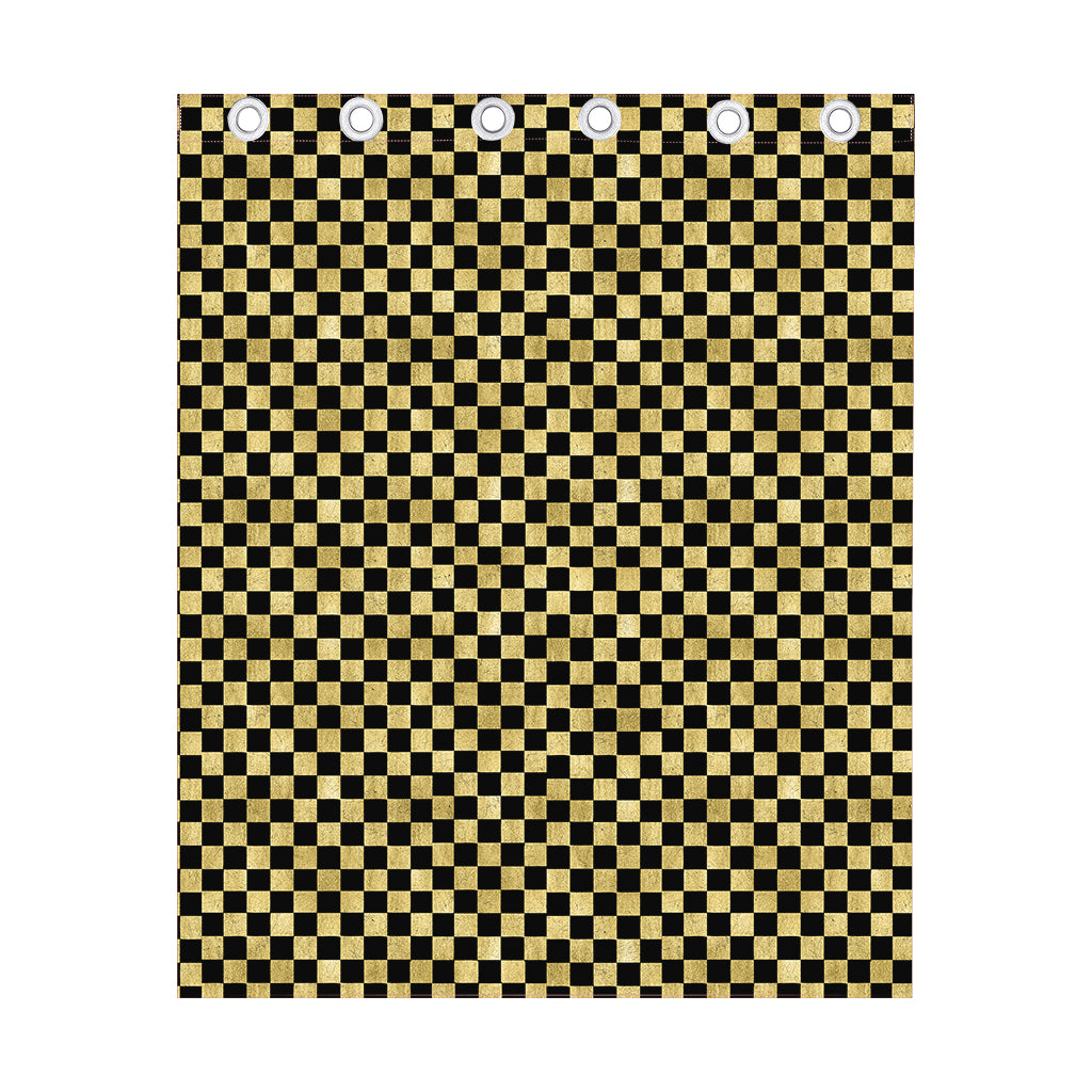 Gold And Black Checkered Pattern Print Curtain