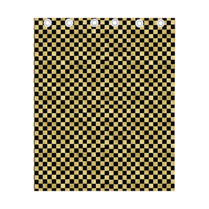 Gold And Black Checkered Pattern Print Curtain