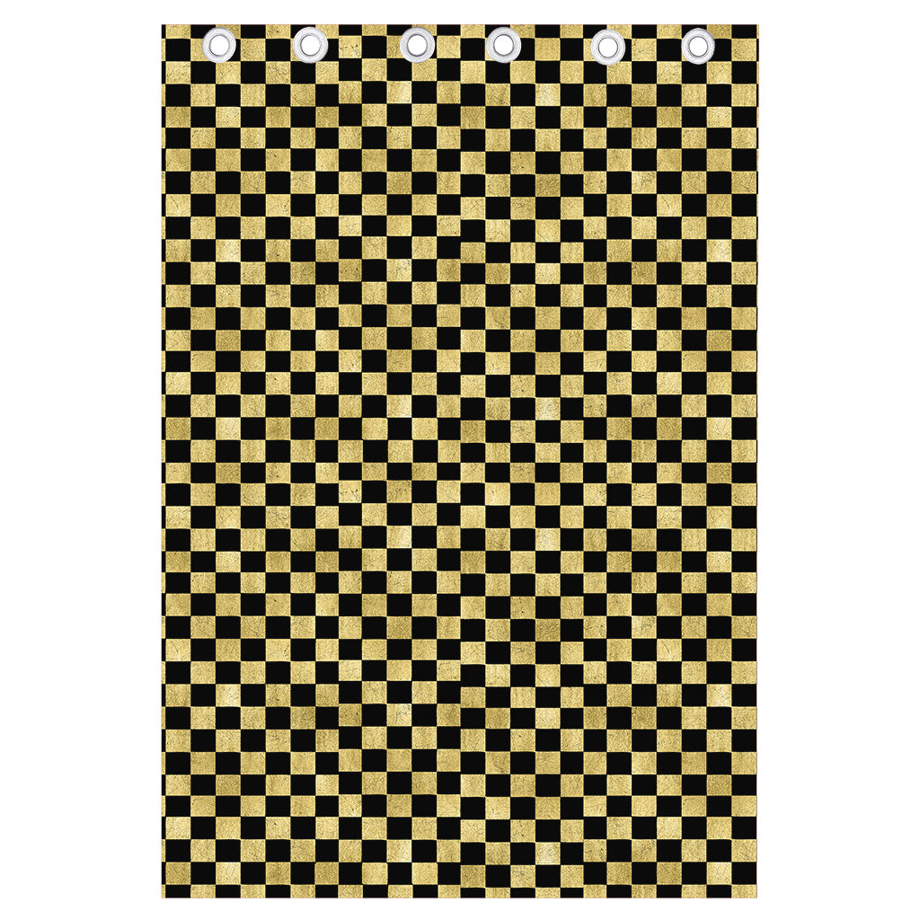 Gold And Black Checkered Pattern Print Curtain