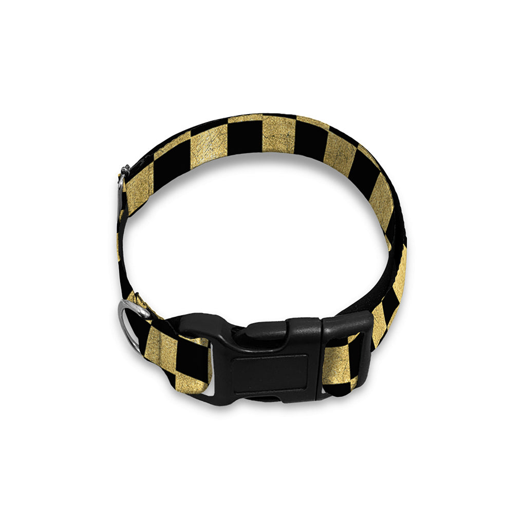 Gold And Black Checkered Pattern Print Dog Collar