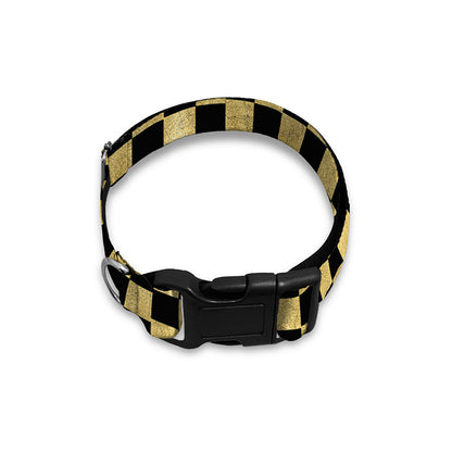 Gold And Black Checkered Pattern Print Dog Collar